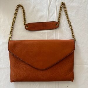 J Crew Clutch Bag Leather Tan Shoulder Strap